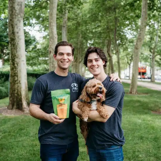 From left: Kolby and Kaleb Rush with their dog, Cooper.
