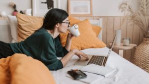 Female remote work at home
