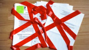 red tape on documents