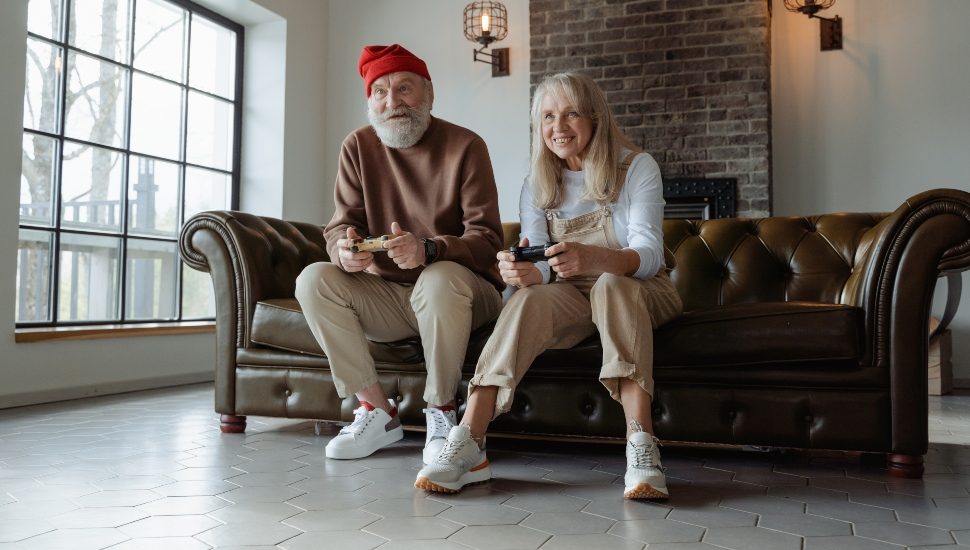 Senior Couple Playing Video Games