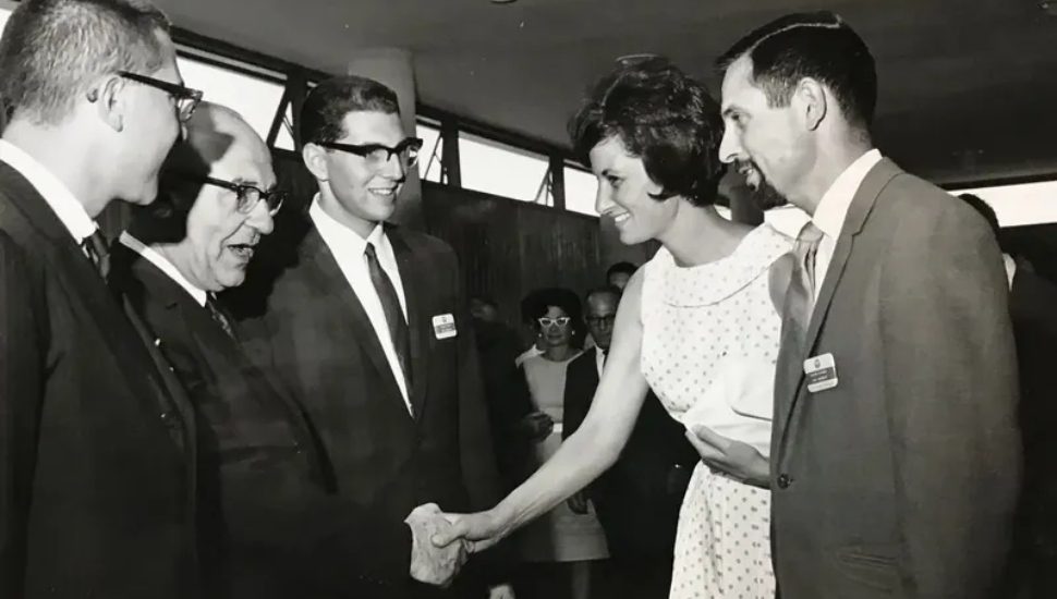 Gwen and Al welcome Levi Eshkol, Israel's Prime Minister, to Los Angeles, 1968.
