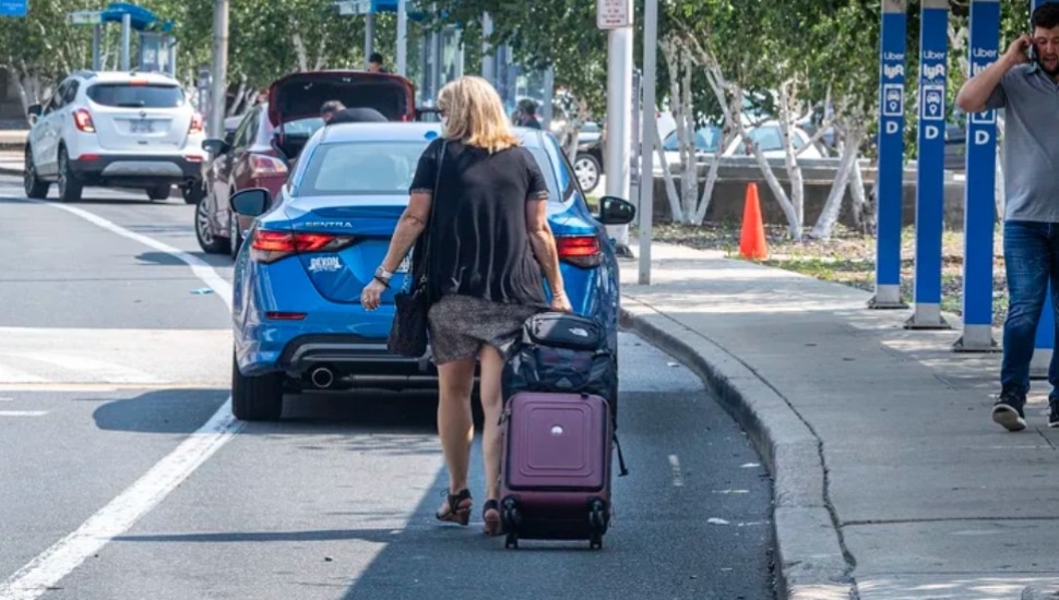 Uber Drivers stacked up at Philadelphia International Airport, waiting for passengers.