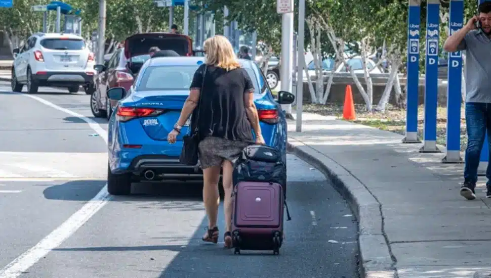 Uber Drivers stacked up at Philadelphia International Airport, waiting for passengers.