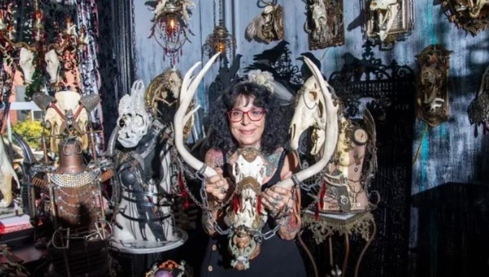 Sue Moerder with her unique skull art.