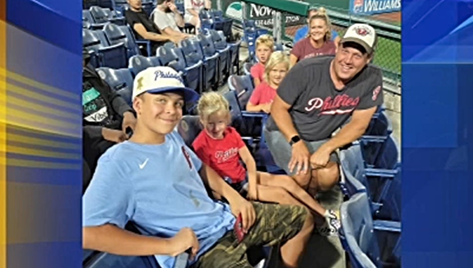 Aaron Pressley and his family at the Philadelphia Phillies game.