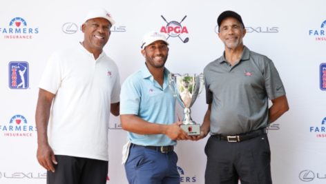 3 men golfers with trophy at APGA Tour