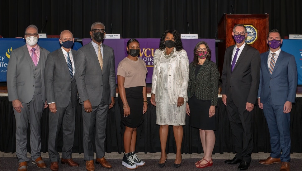 Participants in a press conference announcing a collaboration on a Moon Shot for Equity Initative