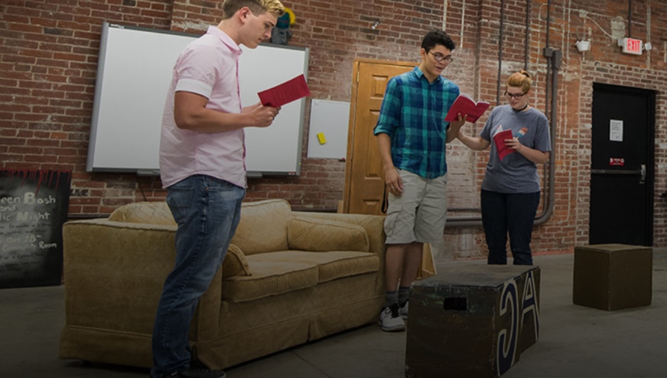 MCCC college students rehearsing a play