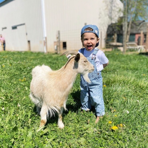 Tlush farm boy with goat.