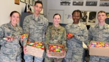 military personnel with candy