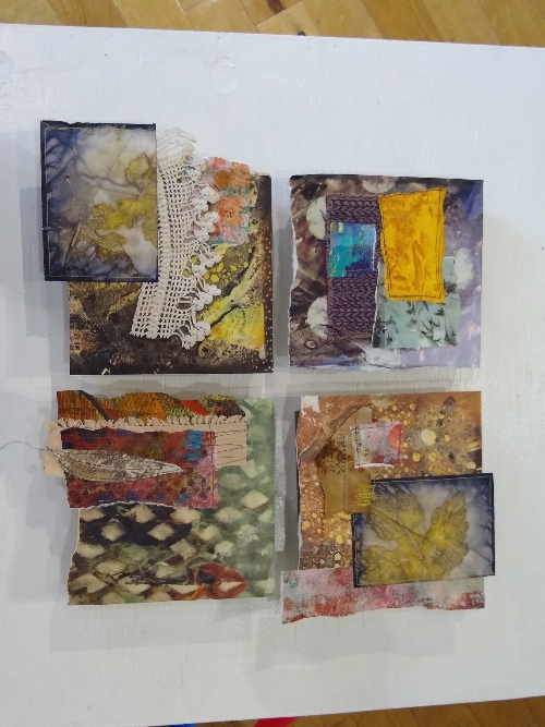 “Journeys” by Reena Brooks, gelatin print collage. printmaker