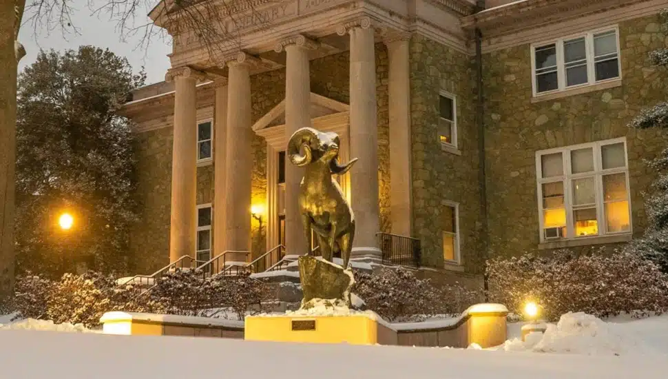 snow on college campus