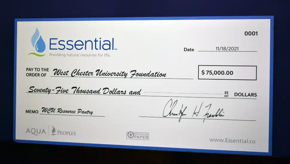 Parent Company of Aqua Pennsylvania Presents $75,000 Check to WCU Resource Pantry