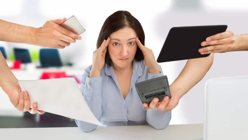 Woman deal with distractions at work.