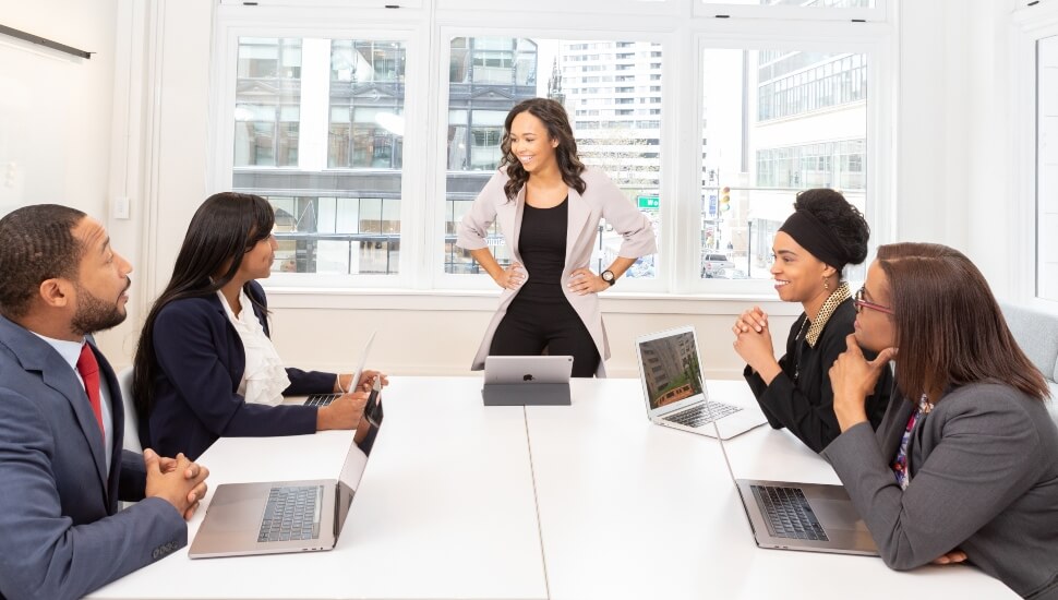 A woman Leading a conversation