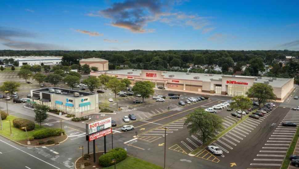 drone shot of shopping center