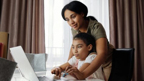 remote learning with mother and child