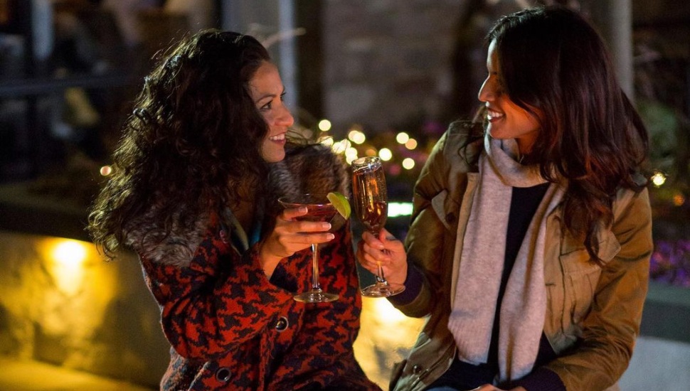 Valley forge tourism two ladies by the fire with wine