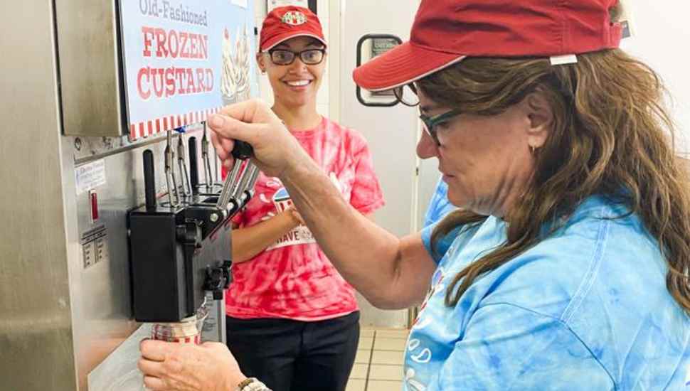 woman at ice cream dispenser