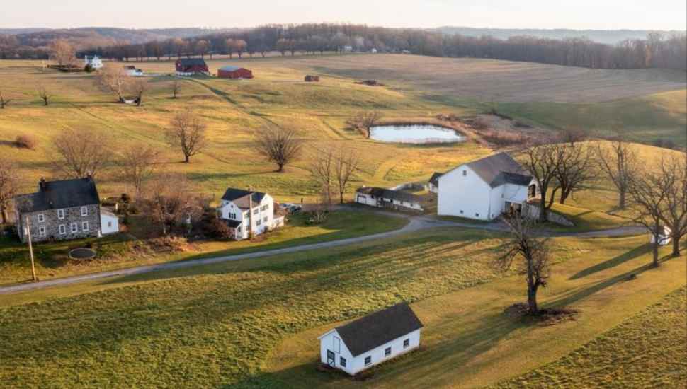 drone shot of a farm