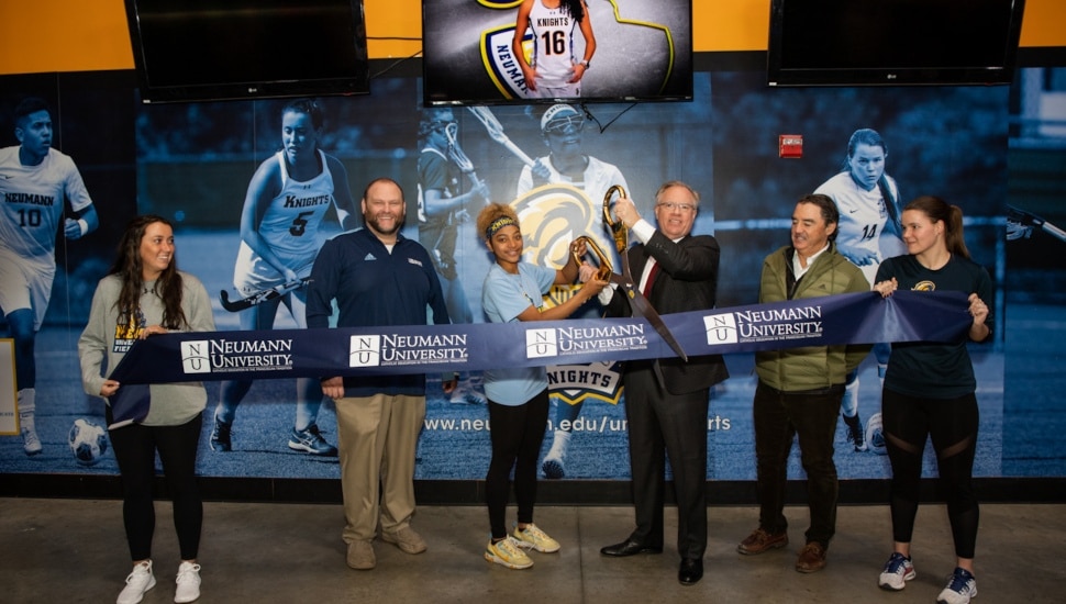 Ribbon cutting with Neumann University and United Sports.