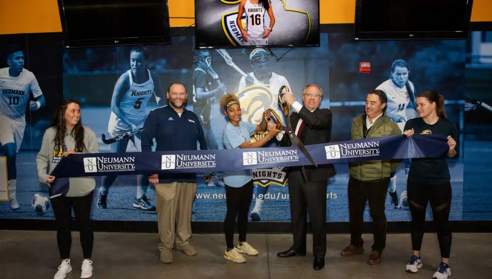 Ribbon cutting with Neumann University and United Sports.