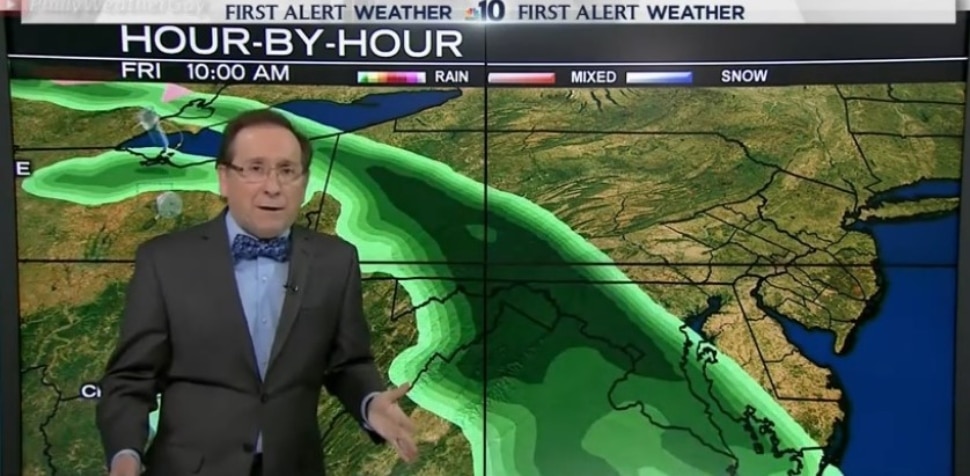 Glenn 'Hurricane' Schwartz giving a weather forecast at NBC 10.
