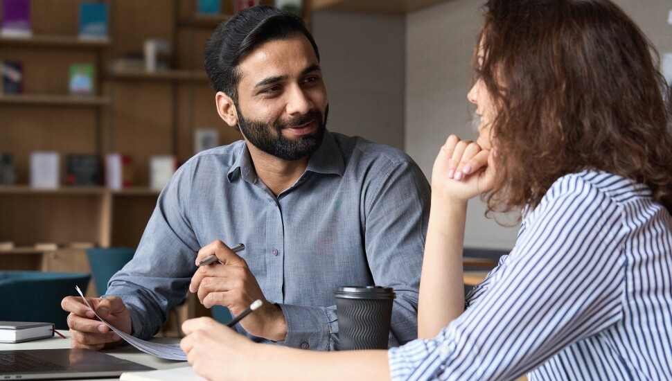 Woman negotiating with her boss