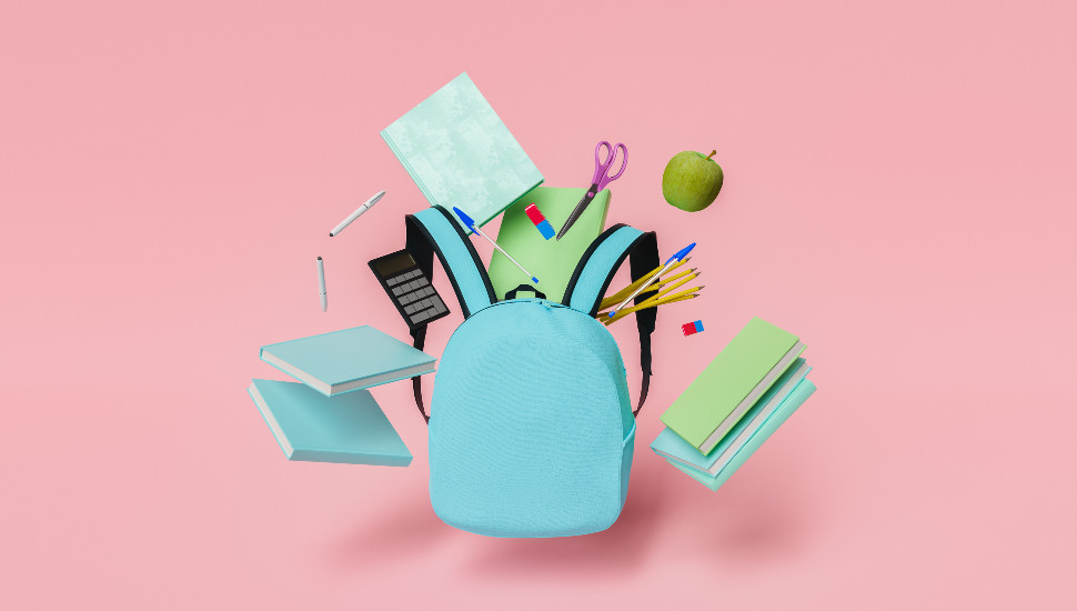 blue backpack with contents