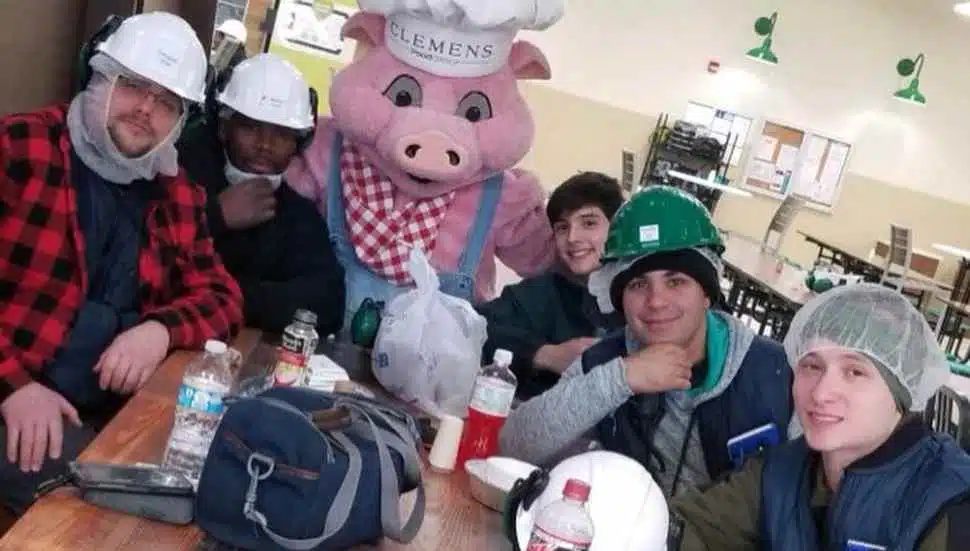 crew at a table