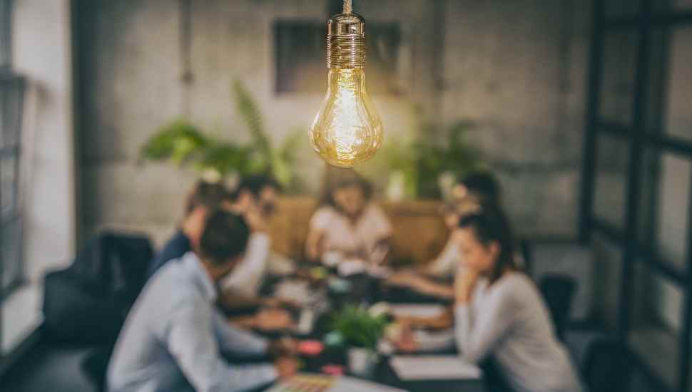 light bulb above table