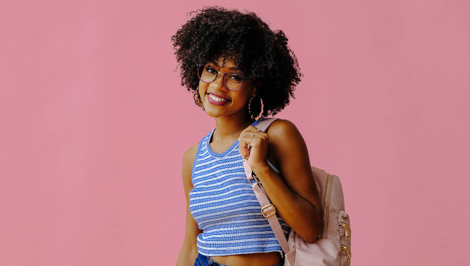 young woman with backpack
