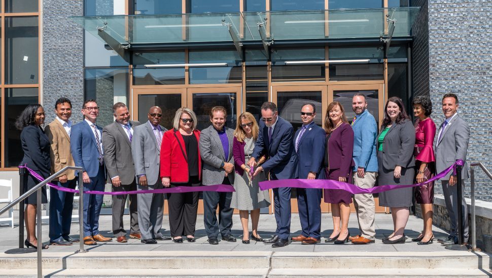 A ribbon cutting for West Chester University's new Science and Engineering building (SECC)