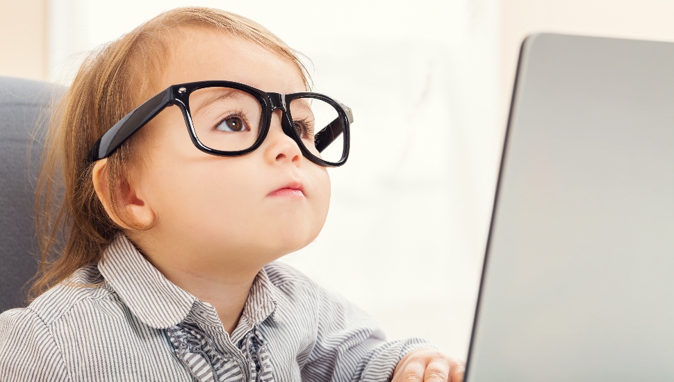 baby at computer terminal
