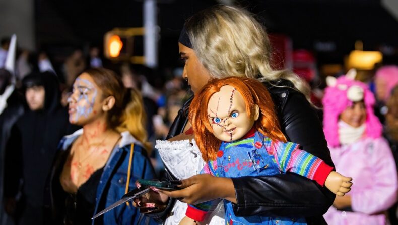 woman with scary doll