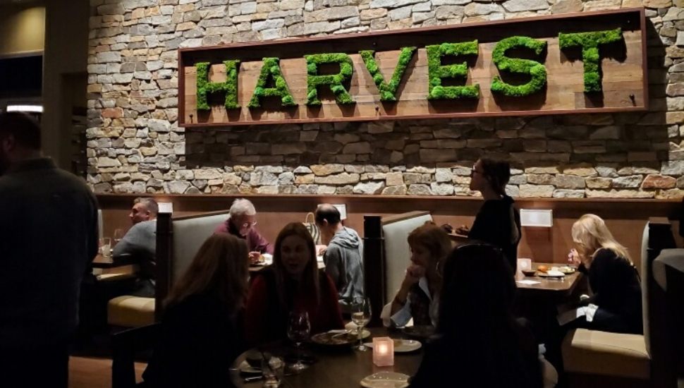 diners under a green sign