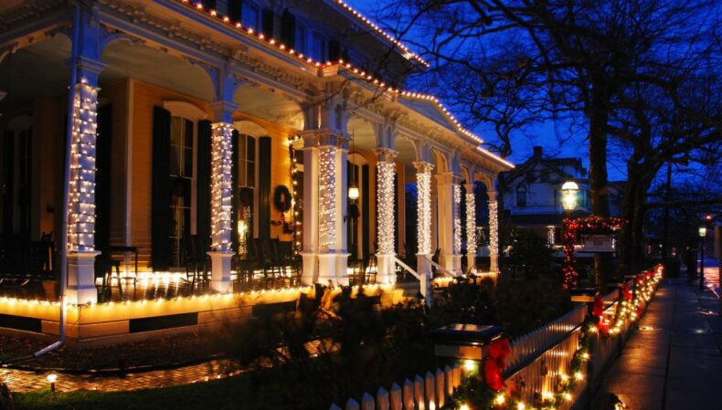 vintage home with Christmas lights