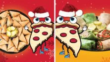 pizza mascot with pies