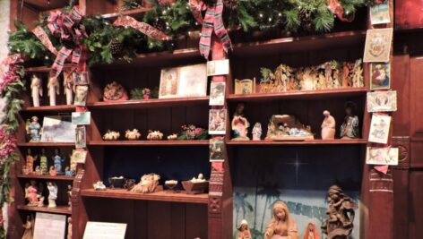 shelves with figurines