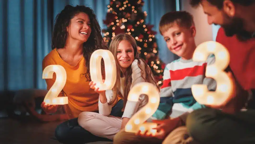 family celebrates New Year's Eve