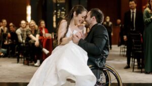 Paralympian and his bride, dancing