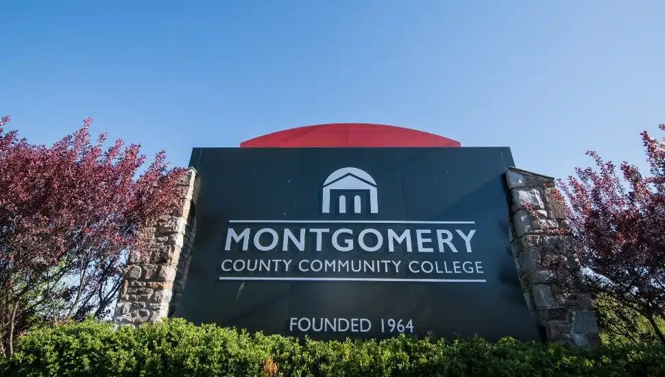 MCCC campus sign on a sunny day.