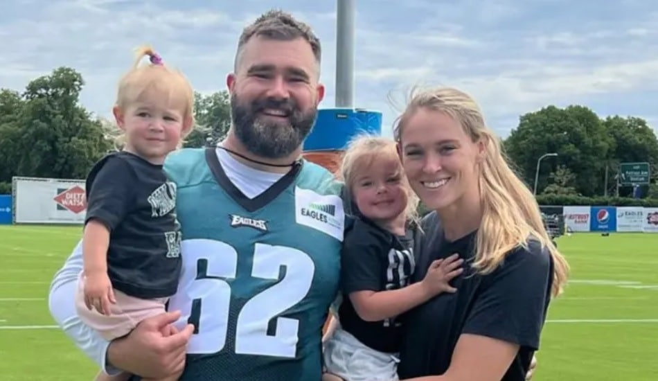 Jason and Kylie Kelce with Wyatt and Elliotte