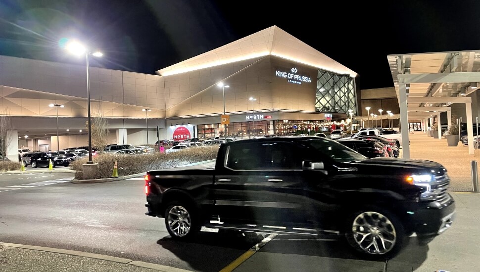 King of Prussia Mall at night.