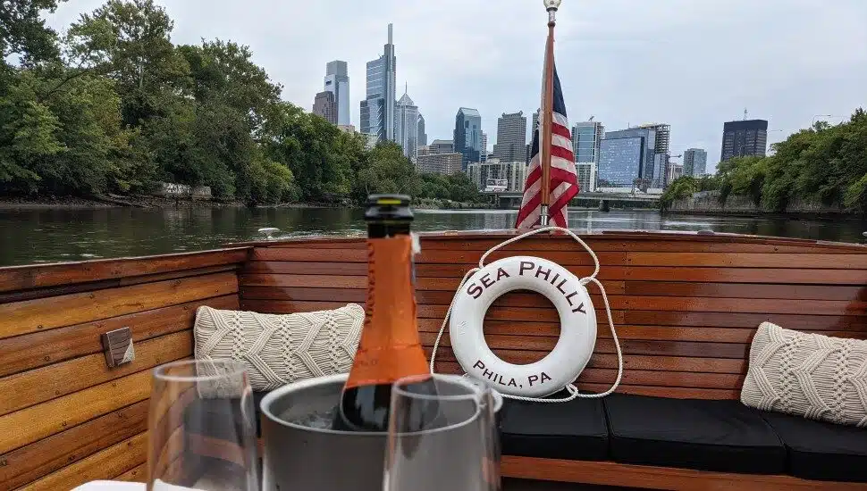 Jenkintown Couple Take Picturesque Engagement Photos on 1960s Picnic Boat