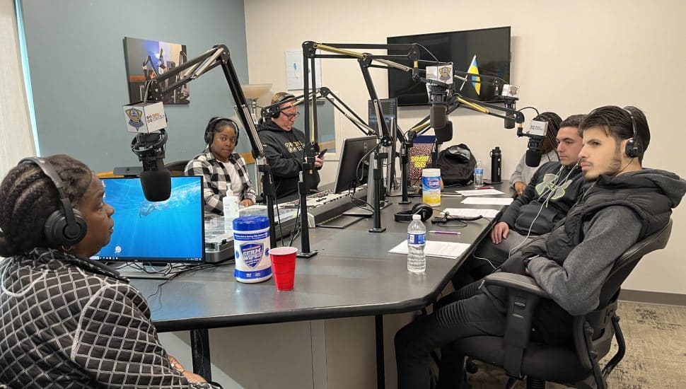 Regina Paige Garrettson on the air with Neumann University students.