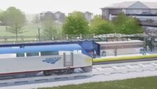 Artists rendition of train service in Schuylkill River Passenger Rail Authority.