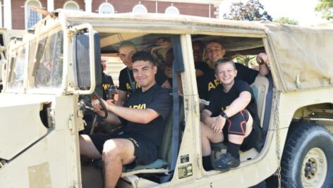 Exploring a US Army vehicle at the Valley Forge Military Academy and College