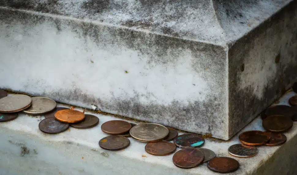 Coins on headstones Pottstown.