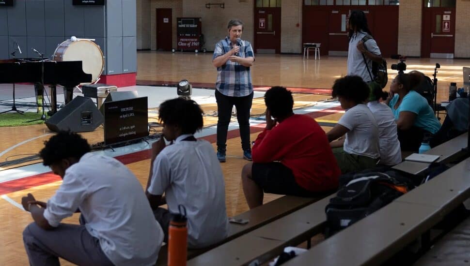 Students sit in Girard College gym
